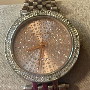 Michael Kors Silver and Pink Rhinestones Watch